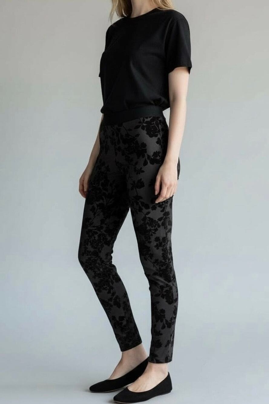 Vintage Liz Claiborne Floral Velvet Burnout Straight Leg Pant Small Black Y2K